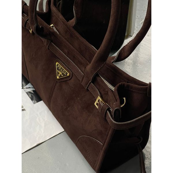 Сумка жіноча Prada Medium Suede Tote Bag, шоколадна 20558-2 фото