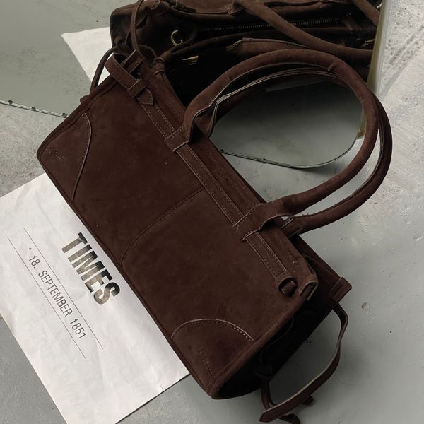 Сумка жіноча Prada Medium Suede Tote Bag, шоколадна 20558-2 фото