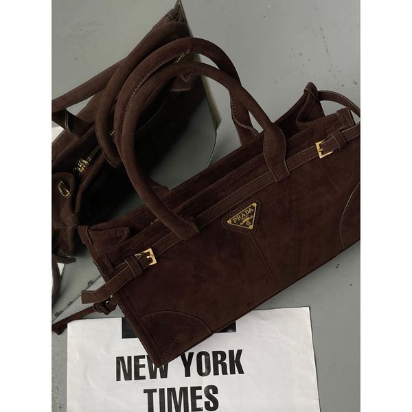 Сумка жіноча Prada Medium Suede Tote Bag, шоколадна 20558-2 фото